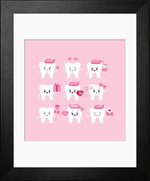 Framed Print : Valentines day teeth dental icon set isolated Framed Print : Valentines day teeth dental icon set isolated