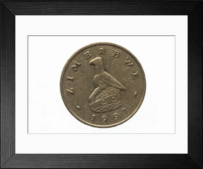 Framed Print : A $2 dollar coin from Zimbabwe featuring the Zimbabwe bird an national icon Framed Print : A $2 dollar coin from Zimbabwe featuring the Zimbabwe bird an national icon