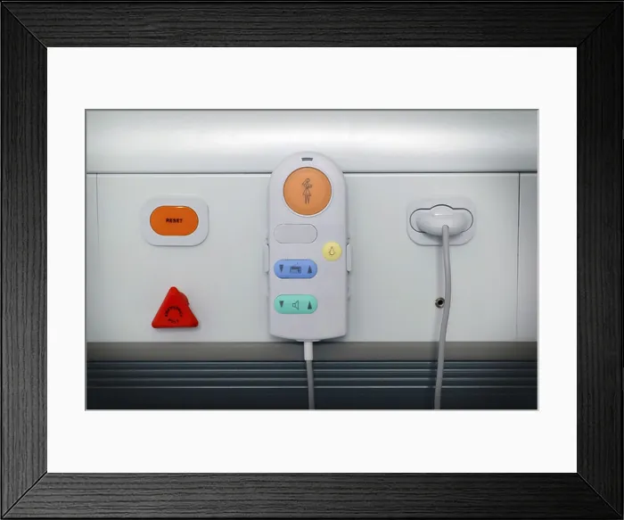Framed Print : Codemlon-Call system is an entirely new site-programmable call system to improve patient to nurse communication in an Framed Print : Codemlon-Call system is an entirely new site-programmable call system to improve patient to nurse communication in an