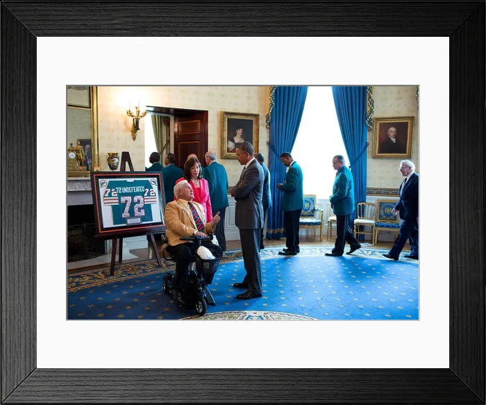 Framed Print : US President Barack Obama talks with former Miami Dolphins coach Don Shula in the Blue Room prior to a ceremony Framed Print : US President Barack Obama talks with former Miami Dolphins coach Don Shula in the Blue Room prior to a ceremony