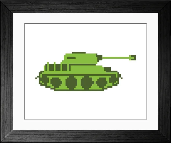 Framed Print : Tank pixel art. military machine is pixelatedl. Combat transport isolated