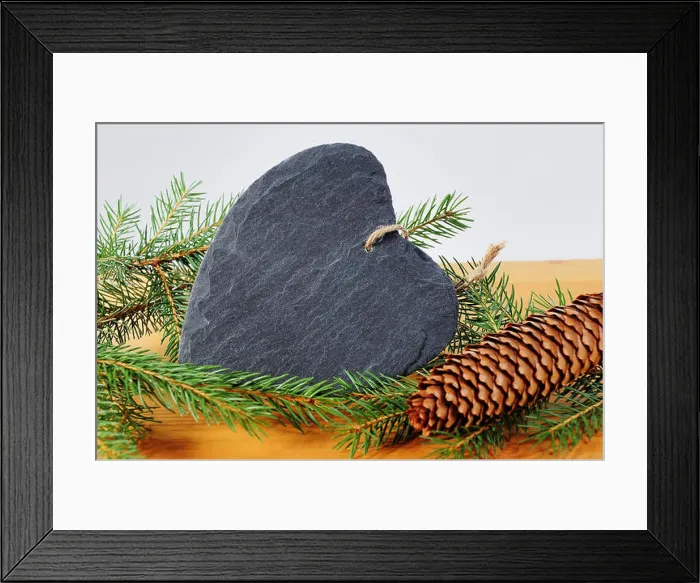 Framed Print : Heart from shale, fir tree branch and fir cone Framed Print : Heart from shale, fir tree branch and fir cone