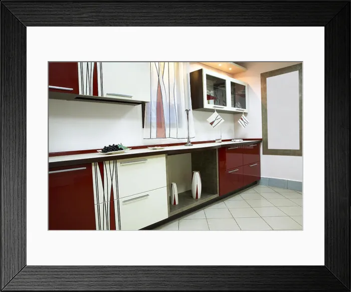 Framed Print : Beautiful and new furniture on modern kitchen Framed Print : Beautiful and new furniture on modern kitchen