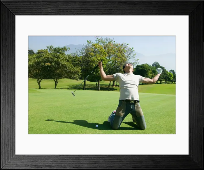 Framed Print : Asian man cheering on golf course Framed Print : Asian man cheering on golf course