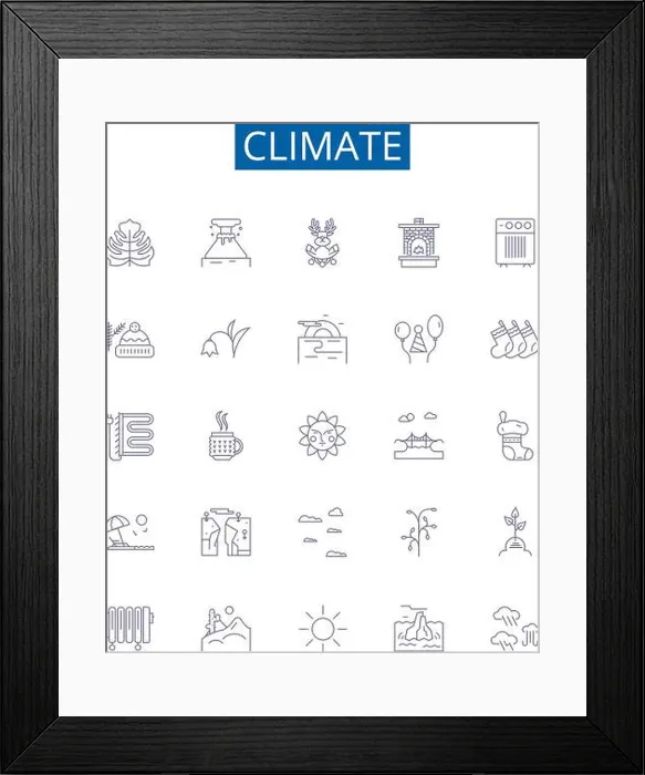 Framed Print : Climate line icons signs set. Design collection of Weather Framed Print : Climate line icons signs set. Design collection of Weather