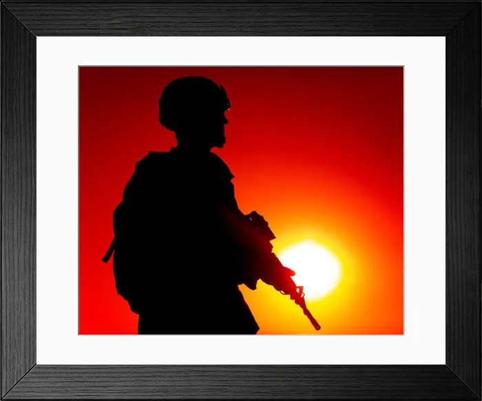 Framed Print : Silhouette of army special forces rifleman Framed Print : Silhouette of army special forces rifleman
