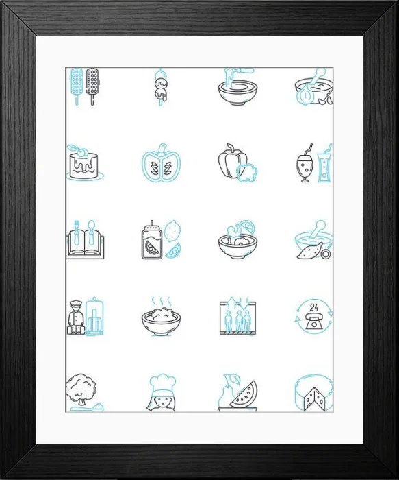 Framed Print : Restaurant cuisine linear icons set Framed Print : Restaurant cuisine linear icons set