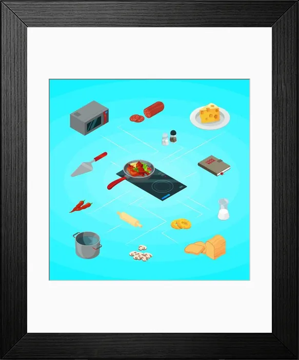 Framed Print : Vector cooking food isometric concept illustration. 3D meal Framed Print : Vector cooking food isometric concept illustration. 3D meal