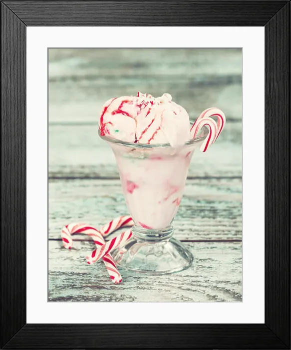 Framed Print : Peppermint ice cream with candy canes in a glass bowl Framed Print : Peppermint ice cream with candy canes in a glass bowl