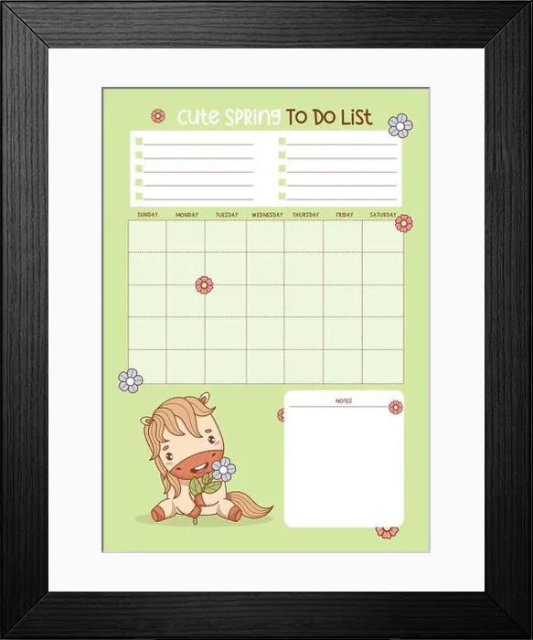Framed Print : Spring planner, to do list. Cute Little Horse with Flower Framed Print : Spring planner, to do list. Cute Little Horse with Flower