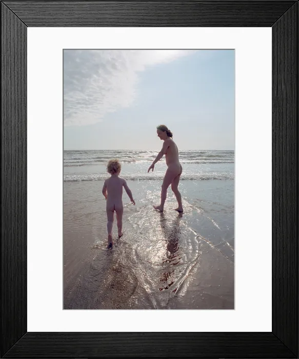 Framed Print : mother and son going for a nude swim in the sea by Aberdyfy Aberdovey North West Wales Framed Print : mother and son going for a nude swim in the sea by Aberdyfy Aberdovey North West Wales