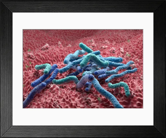 Framed Print : Helicobacter Pylori Bacteria field on the stomach wall - closeup view 3d illustration Framed Print : Helicobacter Pylori Bacteria field on the stomach wall - closeup view 3d illustration