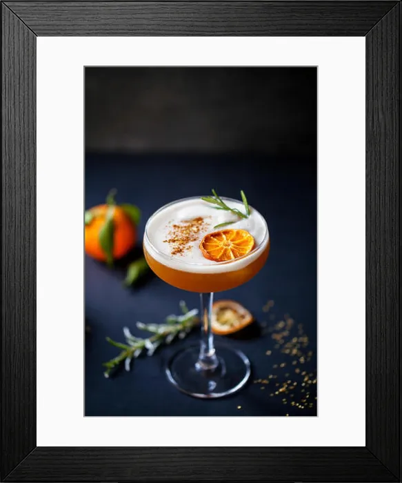 Framed Print : Christmas cocktail of amaretto sour with dehydrated clementine and rosemary Framed Print : Christmas cocktail of amaretto sour with dehydrated clementine and rosemary