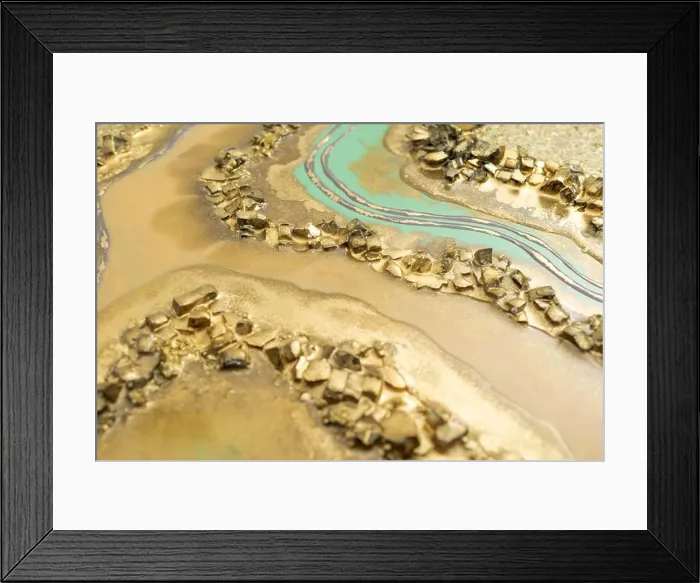 Framed Print : Resin art with golden colors and glass. Epoxy paint background Framed Print : Resin art with golden colors and glass. Epoxy paint background