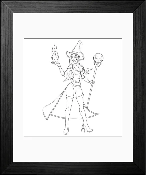 Framed Print : The girl is a magician. Vector illustration of a female mage sketch. A beautiful human sorceress Framed Print : The girl is a magician. Vector illustration of a female mage sketch. A beautiful human sorceress