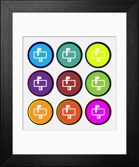 Framed Print : Mailbox icon sign. Nine multi-colored round buttons. Vector illustration Framed Print : Mailbox icon sign. Nine multi-colored round buttons. Vector illustration
