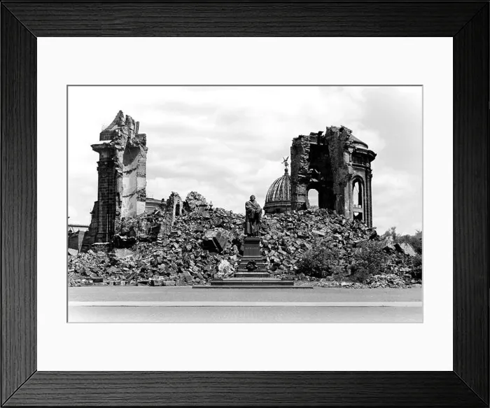 Framed Print : Ruin of the Frauenkirche in Dresden with the Monument to Martin Luther - Church of Our Lady Framed Print : Ruin of the Frauenkirche in Dresden with the Monument to Martin Luther - Church of Our Lady