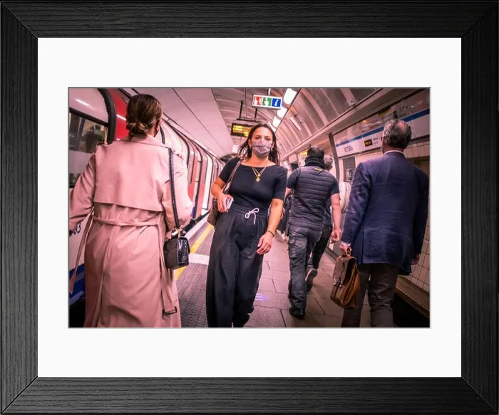 Framed Print : London- September, 2020: People in the London Underground wearing covid 19 face masks Framed Print : London- September, 2020: People in the London Underground wearing covid 19 face masks