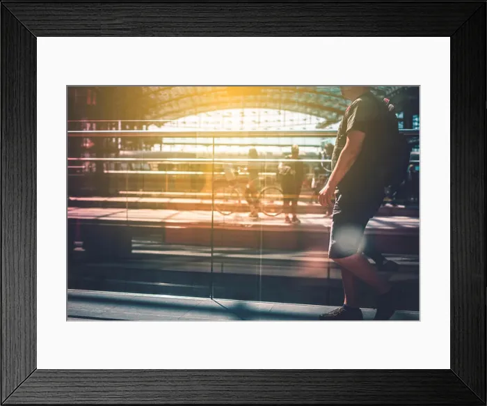 Framed Print : Travel concept, people with luggage walking on train station platform Framed Print : Travel concept, people with luggage walking on train station platform