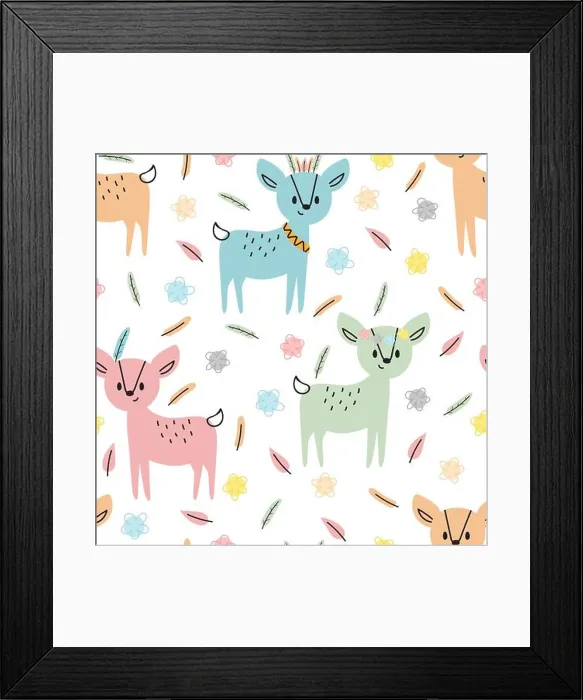 Framed Print : Tribal seamless pattern with cute hand drawn deers Framed Print : Tribal seamless pattern with cute hand drawn deers