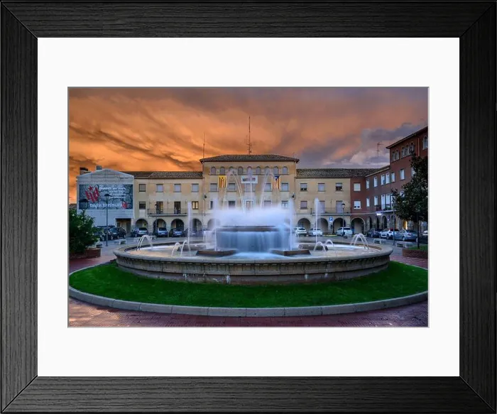 Framed Print : Navàs Town Hall Square in a red sunset (Bages) Framed Print : Navàs Town Hall Square in a red sunset (Bages)