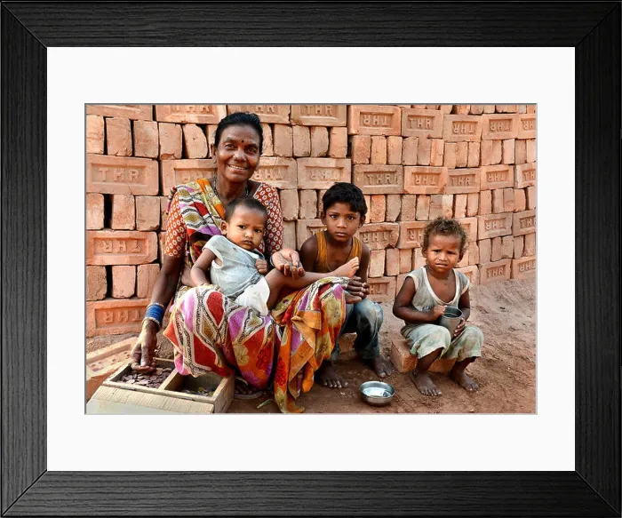 Framed Print : My children - The brick area worker awating with her children for some food in remote area of West Bengal Framed Print : My children - The brick area worker awating with her children for some food in remote area of West Bengal