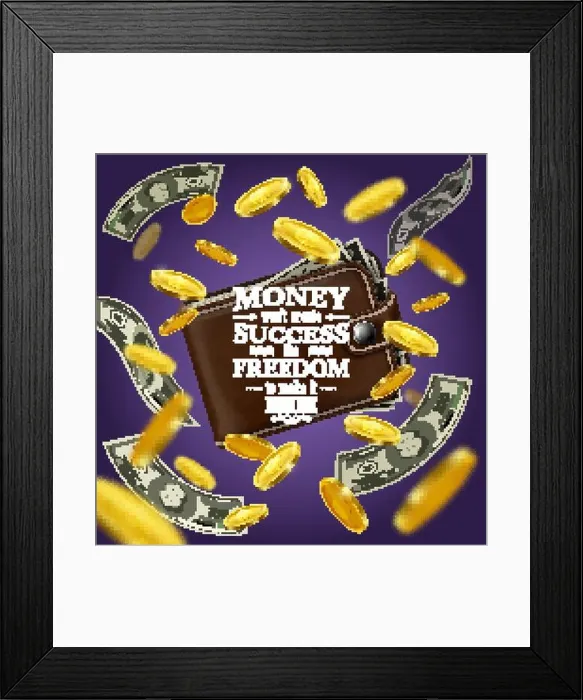 Framed Print : Money and success quotes with motivating words and freedom symvols realistic vector illustration Framed Print : Money and success quotes with motivating words and freedom symvols realistic vector illustration