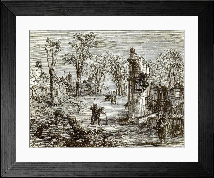 Framed Print : An 1878 depiction of the ruins of Jamestown following its burning during Bacon's Rebellion Framed Print : An 1878 depiction of the ruins of Jamestown following its burning during Bacon's Rebellion