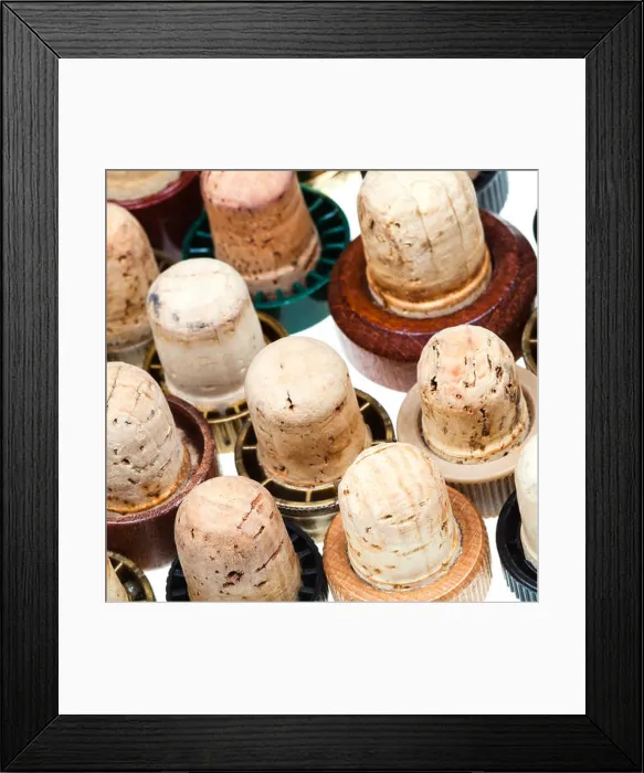 Framed Print : many corks from strong drinks isolated on white background Framed Print : many corks from strong drinks isolated on white background