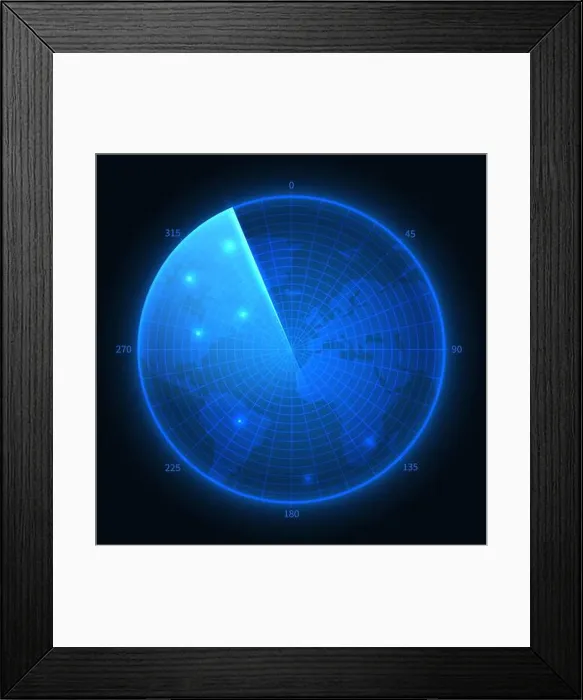 Framed Print : Radar screen. Military blue sonar Framed Print : Radar screen. Military blue sonar