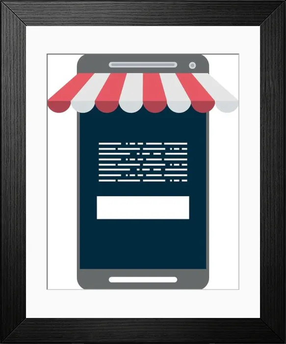Framed Print : Online shop smartphone Framed Print : Online shop smartphone