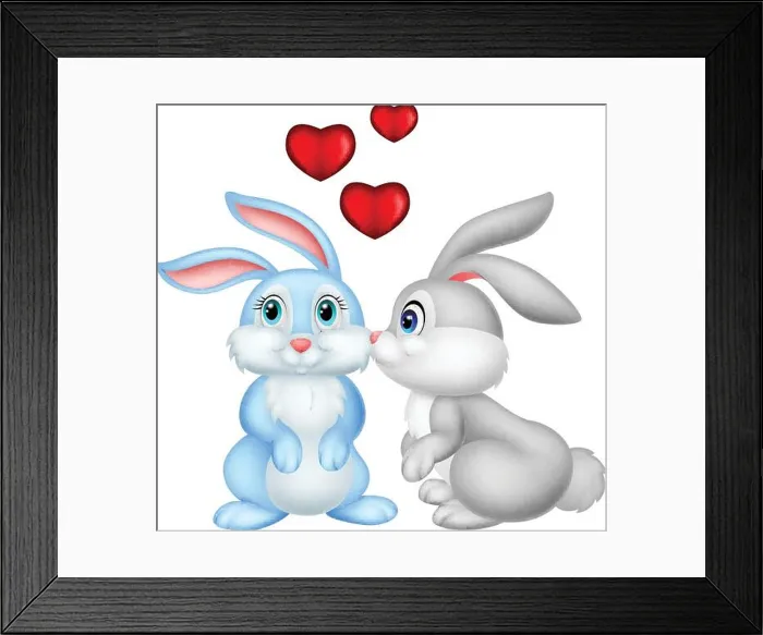 Framed Print : Two cute cartoon bunnies in love Framed Print : Two cute cartoon bunnies in love