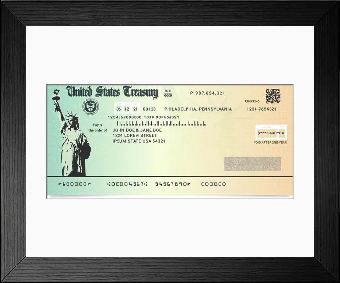 Framed Print : Sample of the fake US Stimulus Check Framed Print : Sample of the fake US Stimulus Check
