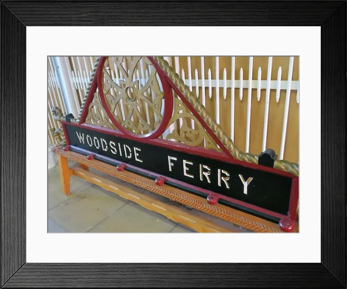 Framed Print : Woodside Ferry bench, Ferry terminal, Birkenhead, Wirral, Merseyside, Cheshire, England, UK