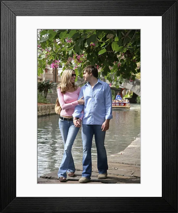 Framed Print : Photo of a young male and female hugging each other while enjoying scenery of San Antonio River walk Texas Framed Print : Photo of a young male and female hugging each other while enjoying scenery of San Antonio River walk Texas