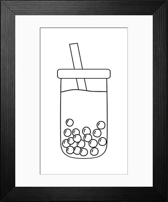 Framed Print : Bubble tea showing boba pearls and straw in rounded glass tumbler Framed Print : Bubble tea showing boba pearls and straw in rounded glass tumbler