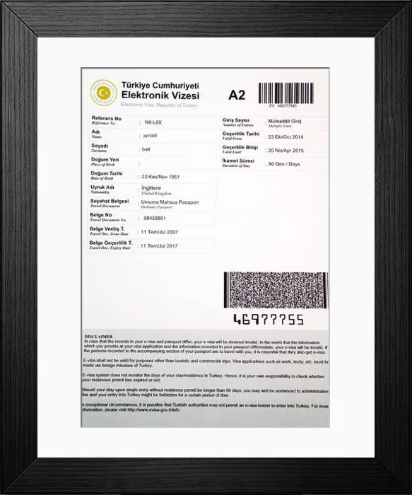Framed Print : Turkish visitors entry Visa Framed Print : Turkish visitors entry Visa