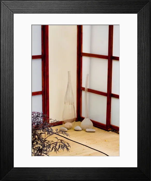 Framed Print : Still life with arrangements on the oriental touched patio Framed Print : Still life with arrangements on the oriental touched patio