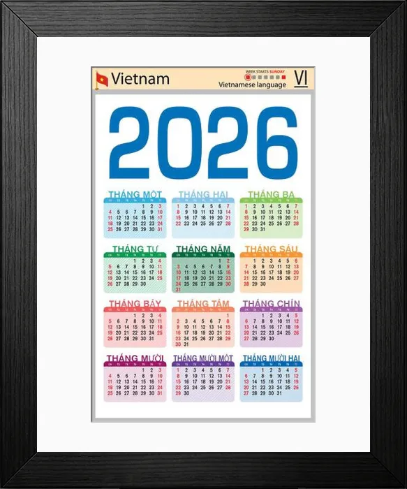 Framed Print : Vietnam vertical Pocket calendars for 2026 (Two thousand twenty six) Framed Print : Vietnam vertical Pocket calendars for 2026 (Two thousand twenty six)