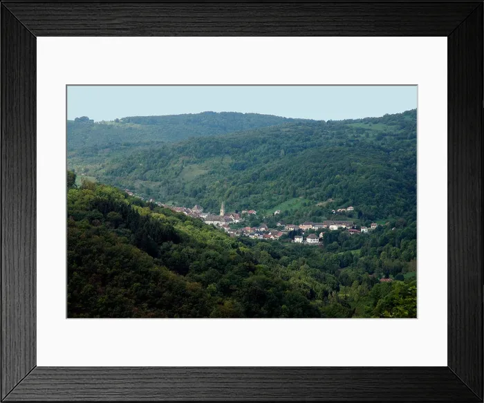 Framed Print : High in the Jura forests above the Loue river Mouthier-Haute-Pierre village is a fine sight in the Loue valley Framed Print : High in the Jura forests above the Loue river Mouthier-Haute-Pierre village is a fine sight in the Loue valley