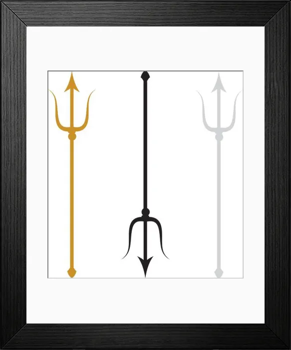 Framed Print : Set of Trident icons in gold, silver and black