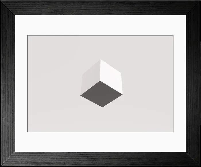 Framed Print : Geometrical cube shape levitating on white background. Abstract geometrical shapes. 3D render art Framed Print : Geometrical cube shape levitating on white background. Abstract geometrical shapes. 3D render art