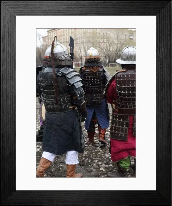 Framed Print : MOSCOW - APRIL 28: Back of east warriors in armor on Maneuvers East versus West