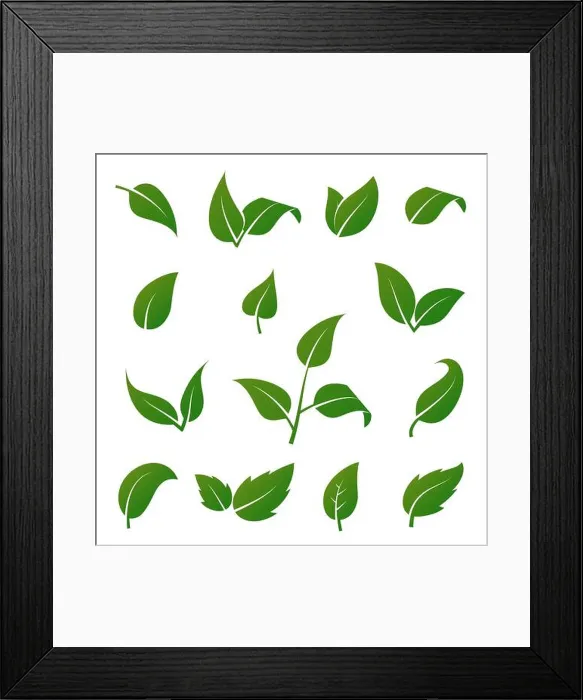 Framed Print : Green tree and plant leaves vector icons isolated on white background Framed Print : Green tree and plant leaves vector icons isolated on white background