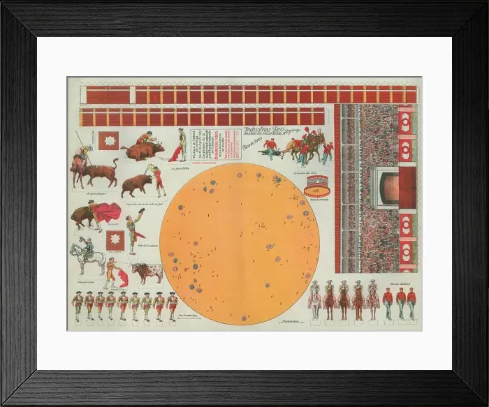 Framed Print : España. Recortable de la plaza de toros de Sevilla. Editado por Industrias Faro, de Vigo. Agosto de 1939
