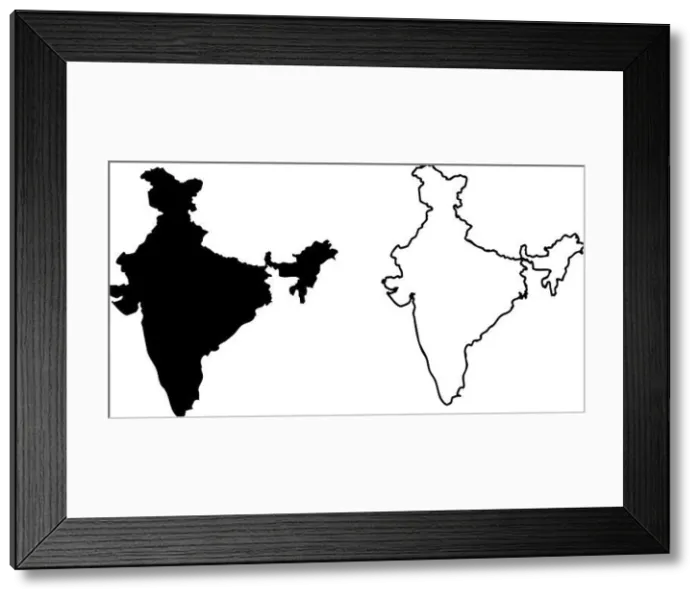 Framed Print : India map silhouette and outline vector illustration – black solid and contour shape of India for geography Framed Print : India map silhouette and outline vector illustration – black solid and contour shape of India for geography