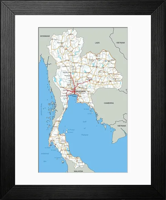Framed Print : High detailed Thailand road map with labeling Framed Print : High detailed Thailand road map with labeling