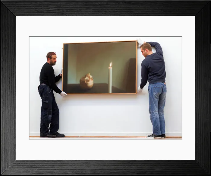 Framed Print : The painting Kerze mit Schaedel ('Candle with skull') by Gerhard Richter is hung up at the arts hall in Rostock Framed Print : The painting Kerze mit Schaedel ('Candle with skull') by Gerhard Richter is hung up at the arts hall in Rostock