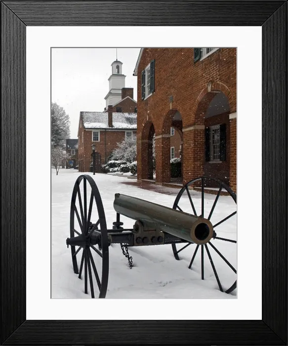 Framed Print : The old Fairfax County Virginia Courthouse in the snow with a cannon in the foreground Framed Print : The old Fairfax County Virginia Courthouse in the snow with a cannon in the foreground