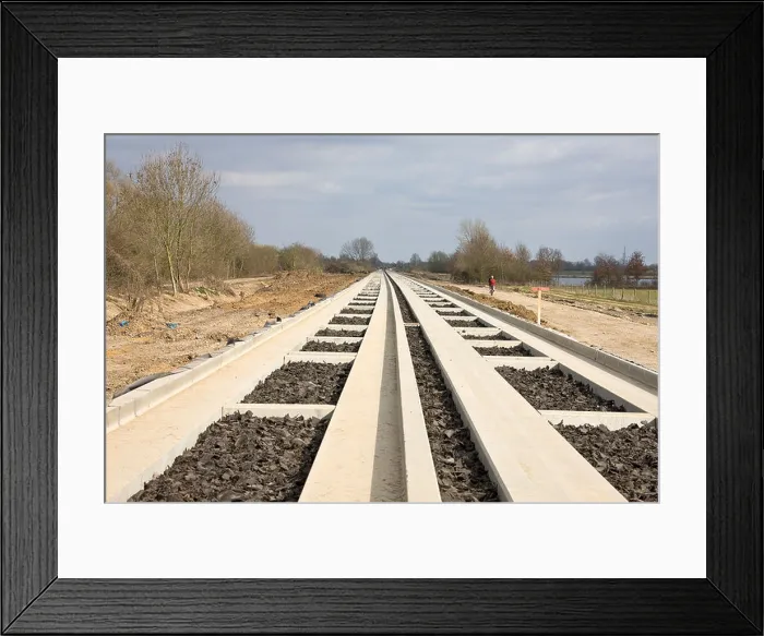 Framed Print : New guided bus track under construction along old railway line at Fen Drayton, between St.Ives and Cambridge